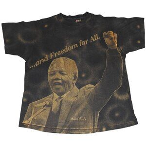 Vintage 90s Nelson Mandela 3D Emblem T-Shirt Large South African President AOP